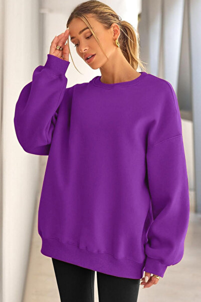 COMBİNE MİCHAİL Жіночий світшот з капюшоном з великим вирізом PURPLE