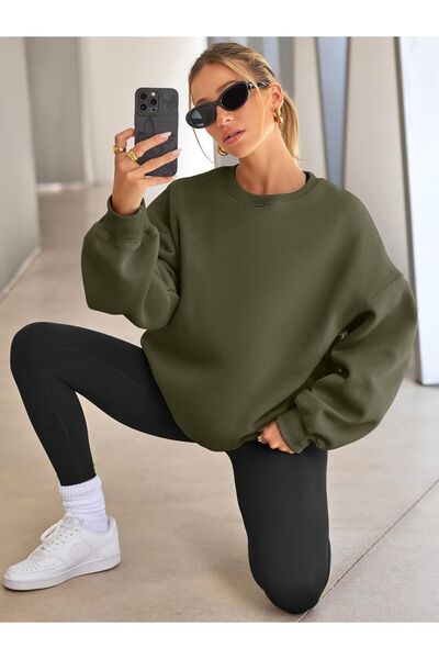 COMBİNE MİCHAİL Kadın Bisiklet Yaka Basic Oversize Sweatshirt HAKİ