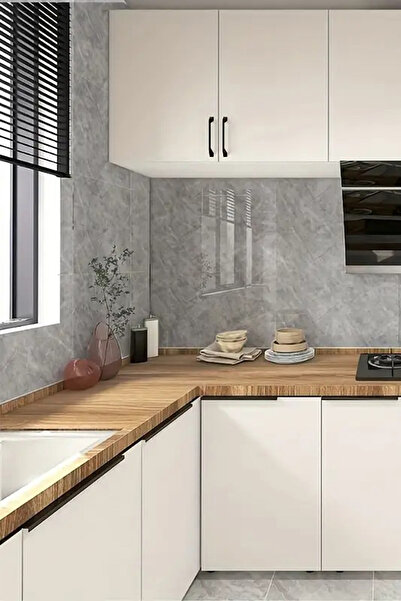 Bien Home 30x60 Cm Gri Açık Mermer Desen Mutfak Banyo Kaplama Panel Kendinden Yapışkanlı