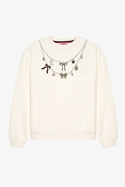 Quzu Φούτερ Oversize με αξεσουάρ Charm Εκρού