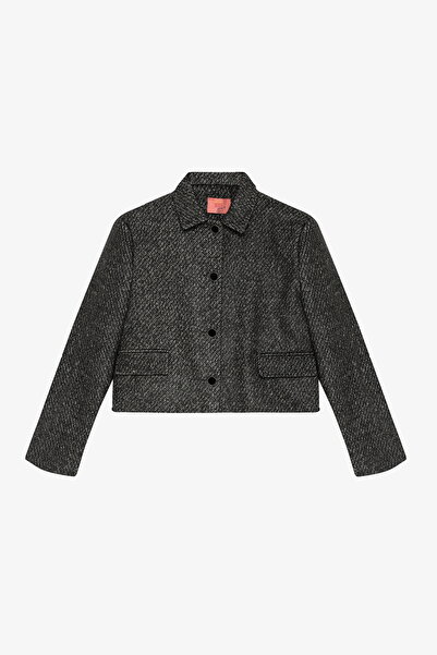 Quzu سترة بأزرار وجيوب ذات ملمس خاص باللون الأسود