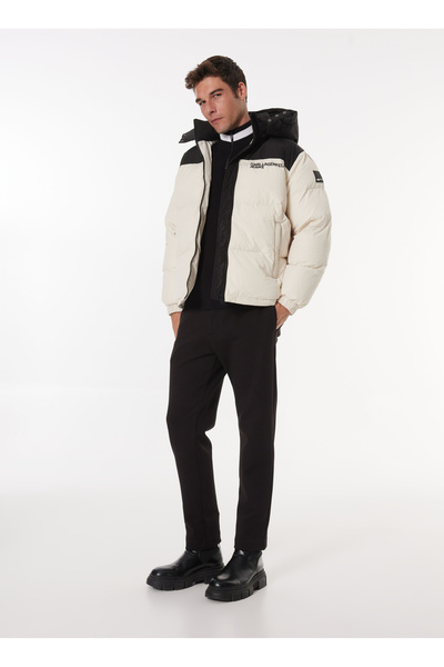 Karl Lagerfeld KLJ BLOCKED PUFFER JACKET Kapüşonlu Siyah - Beyaz Erkek Mont 245D1506