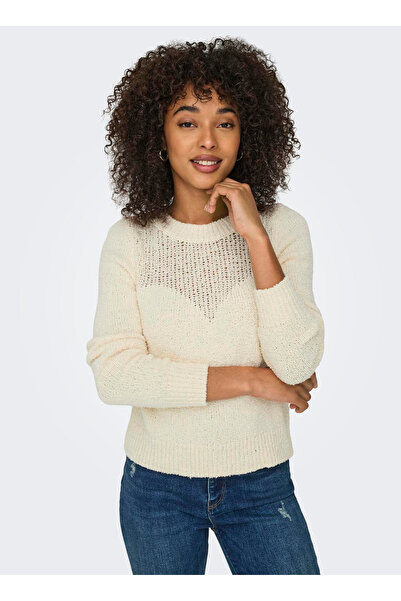 ONLY Pulover Ecru cu model tricotat obișnuit cu gâtul O pentru femei ONLEMIRA L/S O-NECK KNT