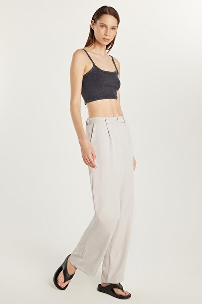 Tudors Γυναικείο παντελόνι Relax Fit Relaxed Cut Pocket Palazzo με φαρδύ γκρι πόδι