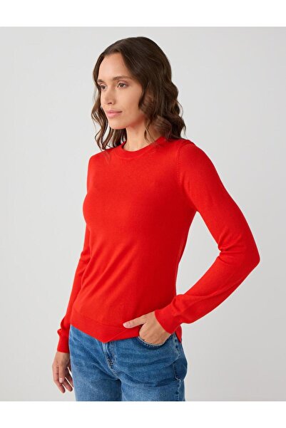 Jimmy Key Red Crew Neck Long Sleeve Wool Blend Knitwear Sweater