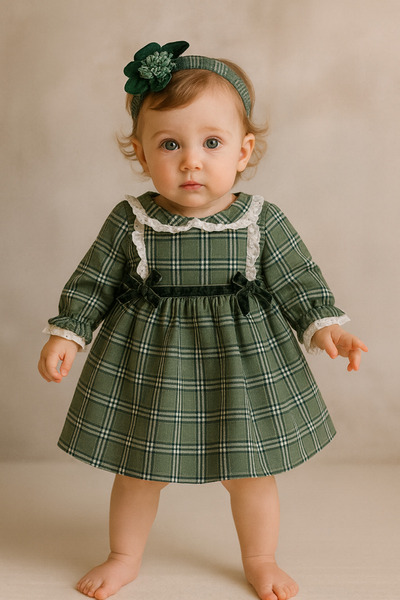 Yollo Kids Kız Bebek Uzun Kollu Kabarık Etekli Şık Elbise Ve Saç Bandı