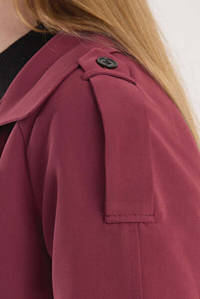 Soydan Güner Kadın Su Geçirmez Kırışmaz Ara Boy Reglan Kol Trençkot Açık Bordo 5750