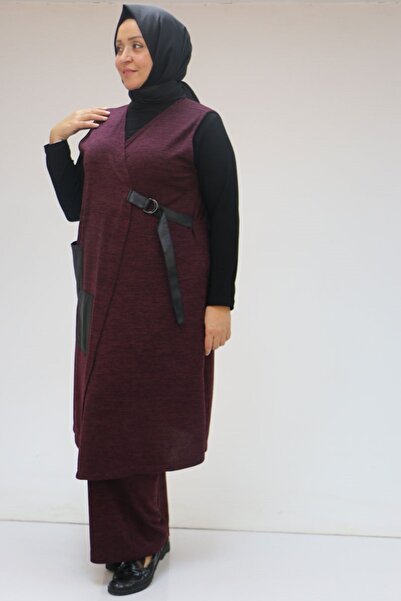 Eslina 47212 plus size side tie vest-pant set - plum