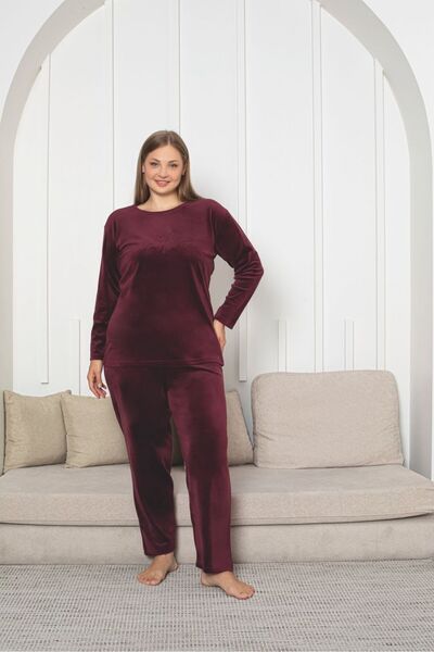 Asel Büyük Beden Kadife Pijama Takımı