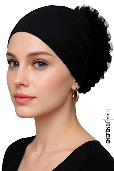NF ND ENEFENDİ Silicone Frilly Bonnet Non-Slip Bun Bonnet Seamless Black |   Comfortable Stylish Practical Bonnet