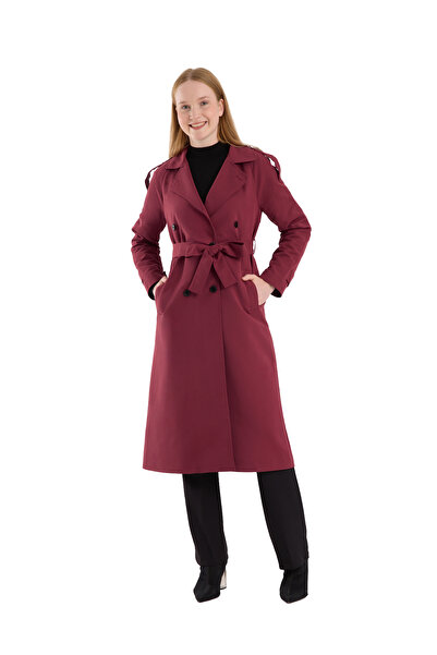 Soydan Güner Kadın Su Geçirmez Kırışmaz Ara Boy Reglan Kol Trençkot Açık Bordo 5750