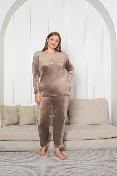 Asel Büyük Beden Kadife Pijama Takımı