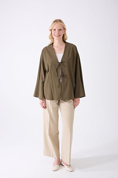 Fumel Women's Dark Khaki Double Tie Kimono