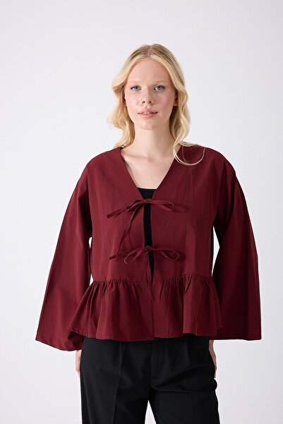 Fumel Burgundy Ruffled Kimono with Front Bag