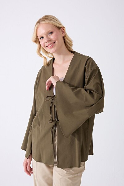 Fumel Women's Dark Khaki Double Tie Kimono