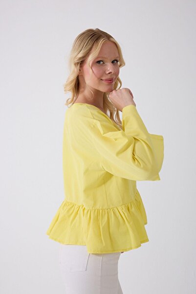 Fumel Yellow Ruffled Kimono with Front Bag