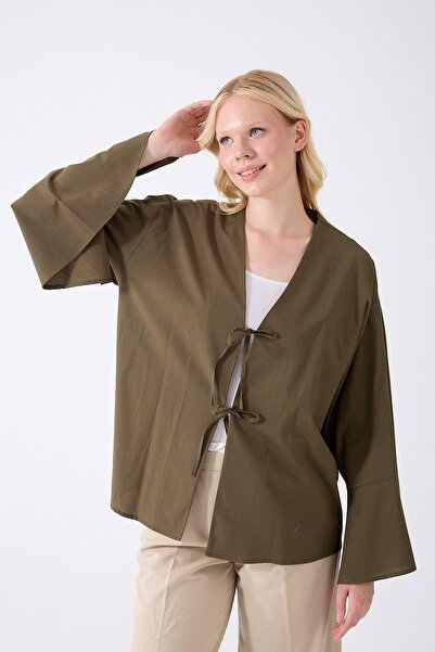Fumel Women's Dark Khaki Double Tie Kimono