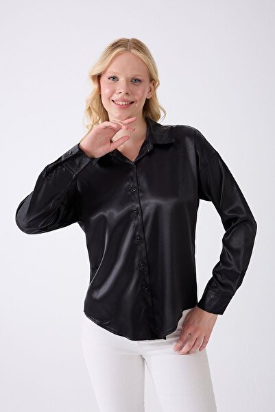 fumel women's clothing Dámská černá saténová košile