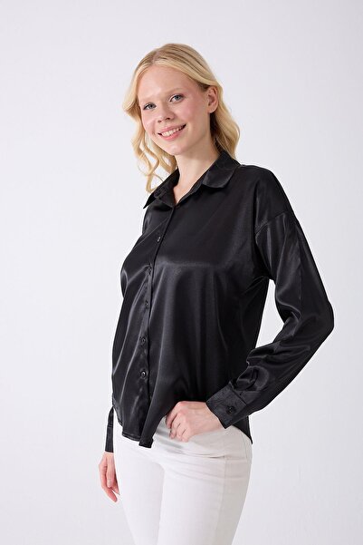 fumel women's clothing Dámská černá saténová košile