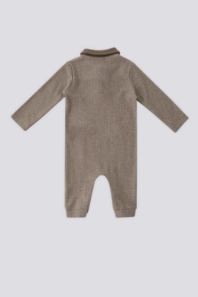 U.S. Polo Assn. U.S. Polo Assn Beige Buttoned Collar Baby Jumpsuit with Front Pocket