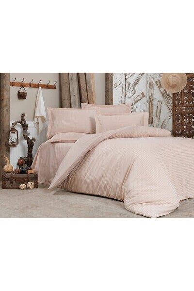 Alena Home Style طقم غطاء لحاف مزدوج مخطط من القطن (مع ملاءة مطاطية)