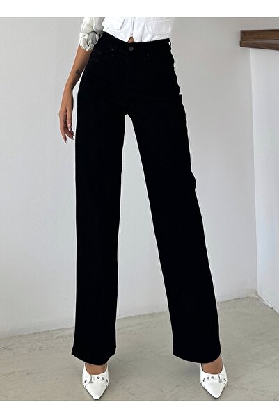 Swet Shop Jeans Blugi Palazzo cu picioare largi din lycra de culoare neagră c...