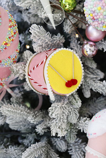 Dekorsende Christmas Ornament Drum Pink Yellow 10 cm