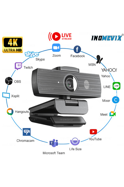 INOMEVIX Camera web 4K UHD, Autofocus, Zoom 8X, Microfon dual, USB-C, Plug & Play