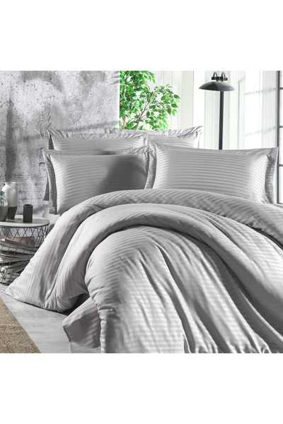 Alena Home Style طقم غطاء لحاف مزدوج مخطط 100% من الساتان القطني (مع ملاءة مط...