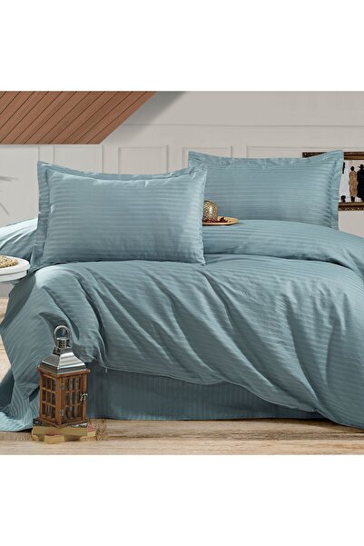 Alena Home Style طقم غطاء لحاف مزدوج مخطط 100% من الساتان القطني (مع ملاءة مط...