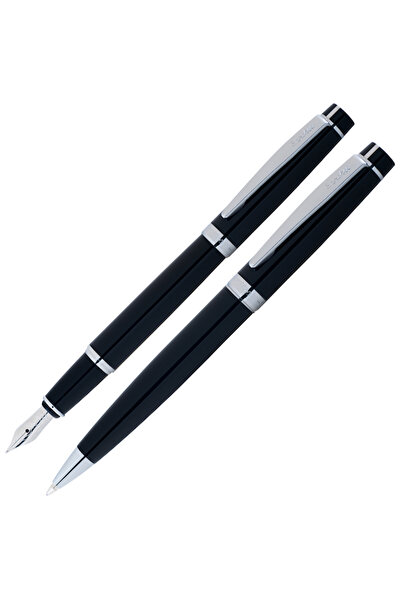 Scrikss Honour 38 Dolma ve Tükenmez 2’li Kalem Seti Siyah Krom