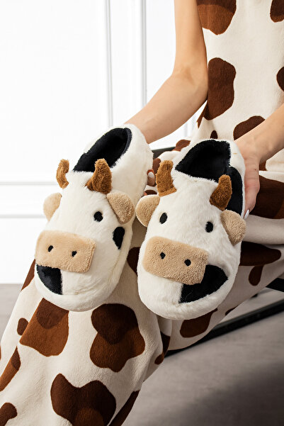 StWenn Χειμερινές παντόφλες Unisex με κέντημα με φιγούρα αγελάδας που δεν κάνει ήχο Αντιολισθητική σόλα