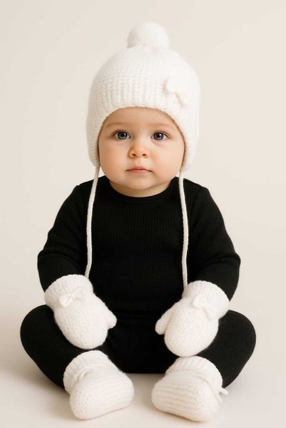 AXXAN Newborn Boy Girl Baby Set Hospital Exit Set Hat Gloves Booties Socks Set Set of 3 0/12 Months