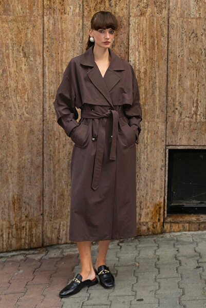 Suziş Belted Oversize Standard Size Long Trench Coat 9605