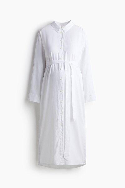 H&M MAMA Keten Karışımlı Gömlek Elbise