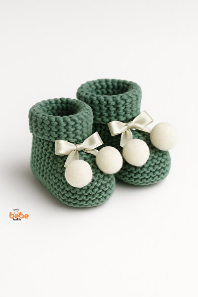 Trend Bebe Butik Kız Erkek Bebek Triko Patik – Ponponlu Fiyonklu Örgü Bebek Patik Çorap 1 Yaş Bebek Patiği