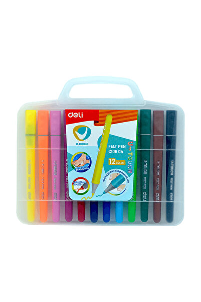 Deli قلم U-Touch اللبادي 12 لونًا مع حقيبة C10604