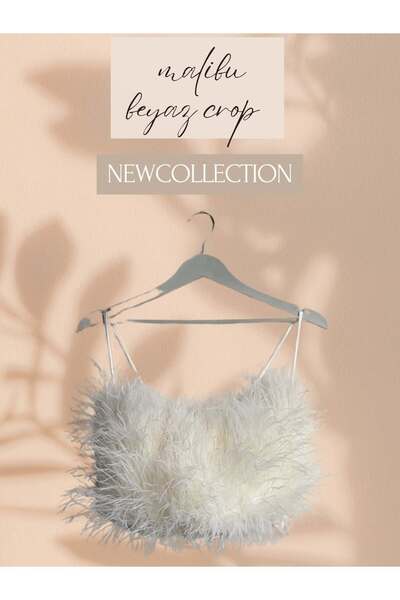 GIONA Women's White Feather Strap Crop Top – Malibu New Season Stylish Party and Night Combination