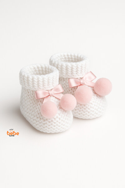 Trend Bebe Butik Kız Erkek Bebek Triko Patik – Ponponlu Fiyonklu Örgü Bebek Patik Çorap 1 Yaş Bebek Patiği