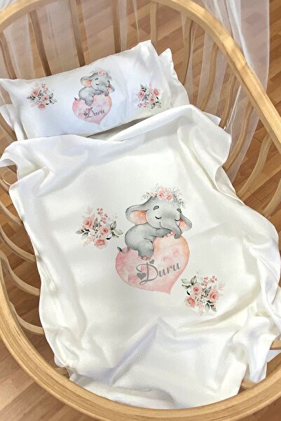 Homamia Isme Özel Pike Seti 70x120 Anne Yanı Ve Park Yatak Kalpli Fil