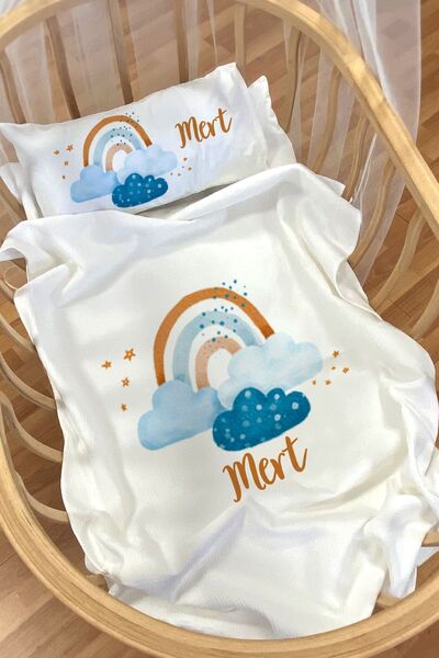 Homamia Isme Özel Pike Seti 70x120 Anne Yanı Ve Park Yatak Mavi Bulut