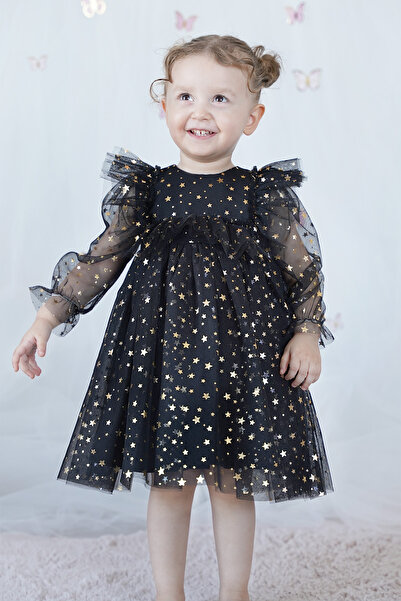 ALYRA Rochie pentru fetiță, cu mâneci lungi, tutu din tul, cu stele, ziua de naștere, zi specială, petrecere, nuntă, rochie pentru fetiță