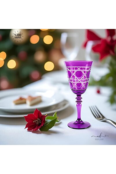 AKDEN STORE Kristal Dekor Renkli 6'lı Kadeh,Su Bardağı, Meşrubat Bardağı