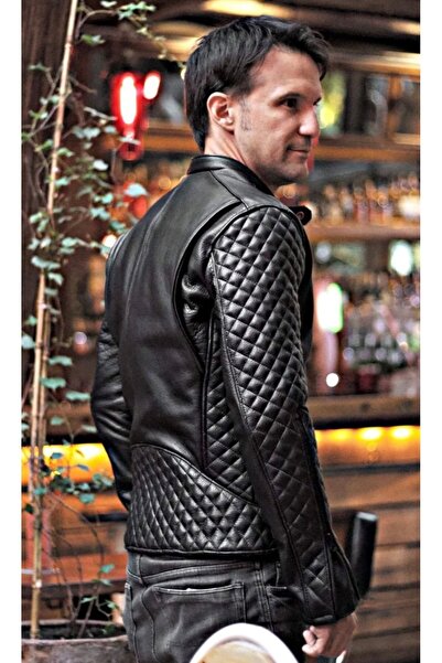 NYC GİYİM TEKSTİL Prof Model Kapitone Dikim Detaylı Hakiki Koyun Derisi Biker...