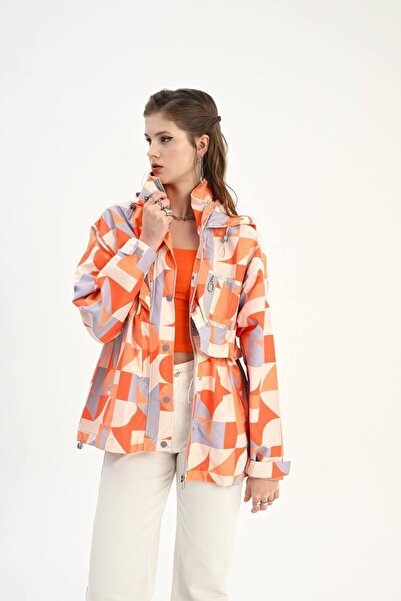 İLKCET MODA Γυναικείο αδιάβροχο με γεωμετρικό σχέδιο
