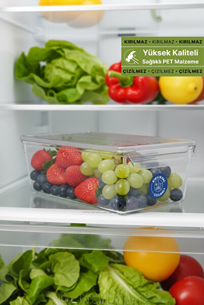 EVLE Unbreakable, Scratch-Resistant Refrigerator Organizer with Lid, Organizer, Storage Container m Size