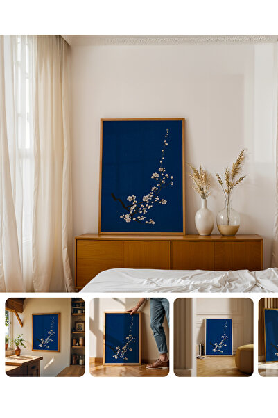 Push Studio Blossom on Blue - Doğal Ahşap Çerçeveli Tablo - İllüstrasyon Poster - Curated By Push