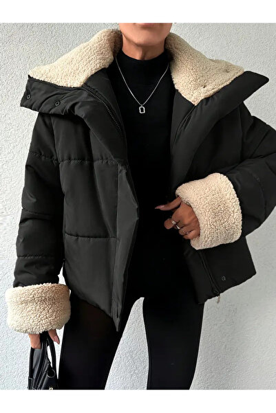 eybetsa kadın peluş detaylı şişme mont