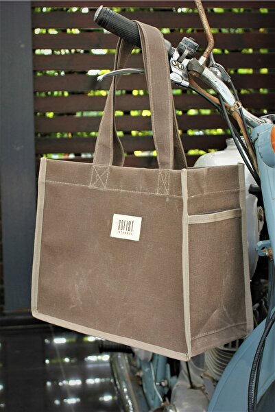 Sofist İstanbul Καφέ Moyen Waxed Canvas Tote Bag Γυναικεία τσάντα ώμου από κερωμένο καμβά