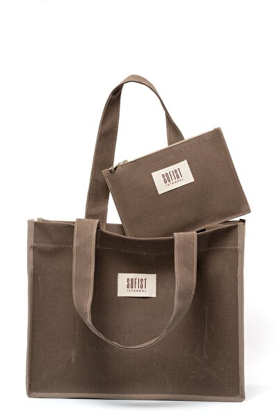 Sofist İstanbul Καφέ Moyen Waxed Canvas Tote Bag Γυναικεία τσάντα ώμου από κερωμένο καμβά